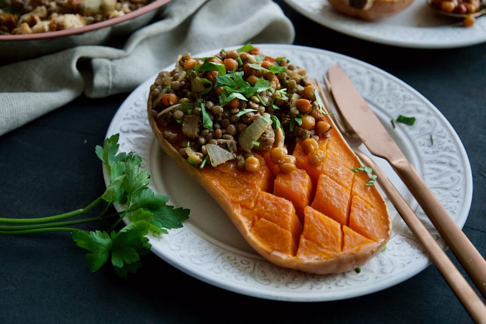 mushroom-lentil-harvest-stuffed-butternut-squash-with-balsamic-teriaky-mushroom-and-lentils-filling