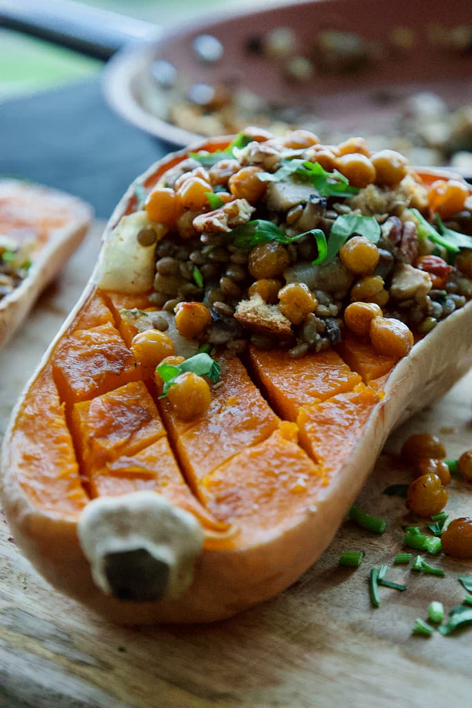mushroom-lentil-harvest-stuffed-butternut-squash-with-balsamic-teriaky-mushroom-and-lentils-filling